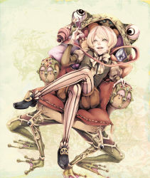 Rule 34 | 1boy, alcohol, bad id, bad pixiv id, blonde hair, chair, couch, frog, from above, gem, crossed legs, lips, male focus, pantyhose, patterned legwear, sitting, solo, ta ., wine, yellow eyes
