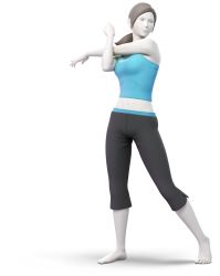 Rule 34 | 1girl, 3d, absurdres, barefoot, colored skin, female focus, highres, midriff, nintendo, ponytail, solo, super smash bros., white skin, wii fit, wii fit trainer, wii fit trainer (female)