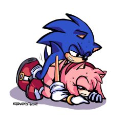 2018 all_fours amy_rose bad_tag blush boots bracelet clenched_teeth doggystyle female from_behind furry gloves hairband half-closed_eyes hedgehog hetero jewelry male panties pink_hair restrained sega sex sex_from_behind shoes short_hair simple_background socks sonamytwist sonic_(series) sonic_the_hedgehog sweat teeth underwear white_background