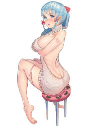 Rule 34 | 1girl, absurdres, arm tattoo, ass, b.c., back, backless dress, backless outfit, bad id, bad pixiv id, bare back, bare shoulders, barefoot, blue eyes, blue hair, blush, bow, braid, breast hold, breasts, butt crack, collarbone, covered erect nipples, dress, embarrassed, female focus, from behind, full body, hair bow, hair ribbon, halterneck, hand on lap, hand on leg, hand on own thigh, heart, heart tattoo, highres, large breasts, leg ribbon, long hair, looking at viewer, looking back, meme attire, naked sweater, no bra, no panties, original, ponytail, red bow, ribbed sweater, ribbon, sideboob, sidelocks, simple background, sitting, soles, solo, stool, sweater, sweater dress, tattoo, thigh ribbon, toes, tress ribbon, turtleneck, turtleneck sweater, virgin killer sweater, white background, white dress