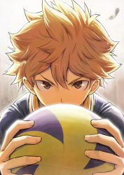Rule 34 | 10s, 1boy, ball, brown eyes, brown hair, haikyuu!!, hair between eyes, hinata shouyou, holding, holding ball, looking at viewer, male focus, piro (orip), short hair, signature, solo, spiked hair, upper body, volleyball (object)