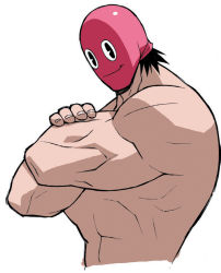 Rule 34 | 1boy, arcade gamer fubuki, collarbone, male focus, mask, mr.mystery, muscular, simple background, smiley face, solo, topless male, white background, yoshizaki mine