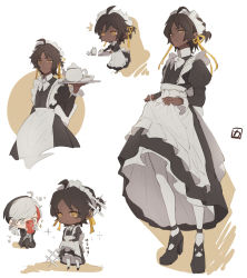 Rule 34 | 2boys, accident, ahoge, apron, arknights, black dress, black footwear, black hair, bow, bowtie, brown background, cellphone, chibi, closed mouth, clothes lift, collar, commentary request, crossdressing, dark-skinned male, dark skin, dress, dress lift, dropping, elysium (arknights), expressionless, grey eyes, hair ribbon, highres, juliet sleeves, lifted by self, long sleeves, maid, maid apron, maid headdress, male focus, multiple boys, multiple views, pantyhose, phone, puffy sleeves, ribbon, short hair, skirt, smartphone, sparkle, sweatdrop, taking picture, teapot, thorns (arknights), tray, white background, white collar, white legwear, white neckwear, white skirt, yellow ribbon, yuzuriha (ryami)