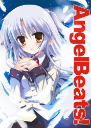 Rule 34 | 10s, angel beats!, bad id, bad pixiv id, blazer, blue hair, feathers, hizuki yayoi, jacket, long hair, own hands clasped, own hands together, school uniform, solo, tenshi (angel beats!), wings, yellow eyes