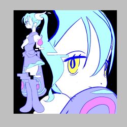 Rule 34 | 1girl, 23 58, blue hair, border, closed mouth, creatures (company), detached arm, detached legs, detached sleeves, full body, game freak, ghost miku (project voltage), glitch, grey border, hair between eyes, hatsune miku, highres, long hair, looking at viewer, necktie, nintendo, pale skin, pokemon, print sleeves, profile, project voltage, shirt, skirt, sleeveless, sleeveless shirt, sleeves past fingers, sleeves past wrists, standing, thighhighs, twintails, very long hair, vocaloid, white necktie, yellow eyes