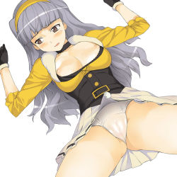 Rule 34 | 00s, 1girl, 961 production, a1 (initial-g), breasts, clothes lift, female focus, hairband, idolmaster, idolmaster (classic), large breasts, long hair, nipple slip, nipples, panties, shijou takane, simple background, skirt, skirt lift, solo, underwear, white background