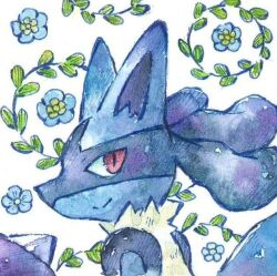 Rule 34 | blue flower, creatures (company), flower, game freak, gen 4 pokemon, looking at viewer, lucario, nintendo, no humans, pokemon, pokemon (creature), portrait, rai (rai kw), simple background, solo, white background