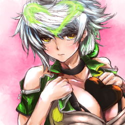 Rule 34 | 10s, 1girl, antlers, bare shoulders, between breasts, braid, breasts, candy, chocolate, chocolate heart, cleavage, detached sleeves, food, hands on own chest, heart, horns, jitome, kantai collection, kojima (blue stardust), large breasts, looking at viewer, pink background, silver hair, single braid, solo, unryuu (kancolle), upper body, valentine, yellow eyes