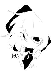 Rule 34 | 1other, androgynous, character name, commentary, greyscale, high contrast, hood, hood up, len&#039;en, ling s, monochrome, no nose, other focus, parted lips, portrait, shitodo aoji, short hair, simple background, sketch, solo, white background