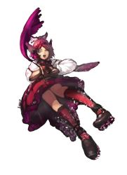 Rule 34 | 1girl, boots, brown eyes, female focus, full body, head wings, knee boots, long sleeves, looking at viewer, mystia lorelei, red hair, short hair, simple background, solo, thighhighs, touhou, usapiyo, white background, wings, zettai ryouiki