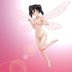 Rule 34 | 1girl, fairy, fairy wings, love live!, maruze circus, nipples, nude, smile, solo, wings, yazawa nico