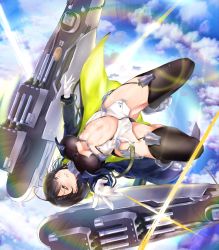 Rule 34 | 1girl, ahoge, armor, azur lane, baltimore (azur lane), black thighhighs, blue coat, blue sky, braid, breasts, brown hair, center opening, clothing cutout, cloud, coat, commentary request, day, faulds, french braid, full body, garter straps, glint, gloves, hair between eyes, highres, hood, hooded coat, large breasts, long sleeves, looking at viewer, multicolored coat, navel, navel cutout, okame. (okame124), parted lips, pelvic curtain, rudder footwear, short hair, sidelocks, skindentation, sky, smile, solo, taut clothes, thighhighs, turret, underboob, underboob cutout, upside-down, white gloves, yellow eyes