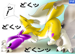 Rule 34 | claws, digimon, digimon (creature), doggystyle, closed eyes, fox, furry, gloves, interspecies, open mouth, renamon, screaming, sex, sex from behind, tail