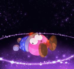 Rule 34 | 1boy, bow, bowtie, brown footwear, collaboration, courtesycalling, hat, jester cap, kirby (series), kirby super star, lying, marx (kirby), nintendo, no humans, on back, open mouth, sky, space, star (sky), star (symbol), starry sky, ttartdump, wall-eyed, wide-eyed