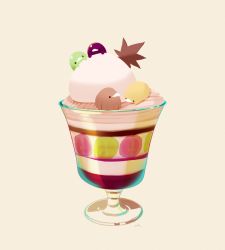 Rule 34 | bird, chai (drawingchisanne), chestnut, commentary request, cream, dessert, food, food focus, fruit, garnish, glass, grapes, ice cream, no humans, on food, original, parfait, signature, simple background, sweets bird, whipped cream