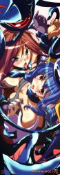 Rule 34 | 00s, 2girls, absurdres, ahoge, arc system works, artist request, blue hair, blush, breast press, breasts, brown hair, crossover, dizzy (guilty gear), flame master nyx, from above, funikura, gloves, green eyes, guilty gear, guilty gear xx, hair over one eye, highres, holding hands, inoue takumi, interlocked fingers, large breasts, long hair, long image, looking up, multiple girls, nyx (queen&#039;s blade), nyx (queen's blade), queen&#039;s blade, red eyes, sexually suggestive, tall image, tentacles, tongue