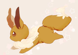 Rule 34 | animal focus, bad id, bad pixiv id, banchiku, beige background, blush, brown eyes, creatures (company), eevee, fluffy, from side, full body, game freak, gen 1 pokemon, jumping, light blush, nintendo, no humans, pokemon, pokemon (creature), profile, simple background, solo, star (symbol), starry background