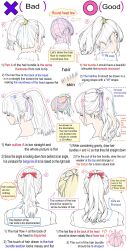 Rule 34 | 1girl, commentary, english commentary, english text, guide, hair focus, highres, how to, medium hair, multiple views, original, ponytail, simple background, white background, yoshimura takuya