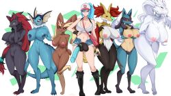 6+girls absurdres akeno(itsnafulol) animal_ear_fluff animal_ears animal_penis arms_under_breasts black_fur blue_fur blue_hair blue_skin breasts breasts_out brown_fur claws colored_skin cosplay creatures_(company) crossed_arms cum cumdrip delphox dragon dragon_girl fox_ears fox_girl fox_tail furry furry_female furry_with_non-furry futa_with_female futanari game_freak gen_1_pokemon gen_4_pokemon gen_5_pokemon gen_6_pokemon grabbing_own_breast height_difference highres hilda_(pokemon) hilda_(pokemon)_(cosplay) horse_penis huge_breasts huge_penis interspecies large_breasts leaning_forward legendary_pokemon looking_at_viewer lopunny lucario meowdeer multicolored_fur multiple_girls nintendo nipples penis pink_eyes pokemon pokemon_(creature) pokemon_bw precum rabbit_ears rabbit_tail red_eyes red_fur reshiram tail tall_female testicles thick_thighs thighs vaporeon white_fur wide_hips yellow_fur zoroark