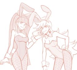 Rule 34 | 10s, 2girls, ahoge, animal ears, bad id, bad tumblr id, bare shoulders, blush, bow, bowtie, breasts, cleavage, fake animal ears, fishnet pantyhose, fishnets, hand on own hip, long hair, monochrome, multiple girls, panty &amp; stocking with garterbelt, panty (psg), pantyhose, playboy bunny, rabbit ears, rabbit tail, sally (luna-arts), stocking (psg), tail, tray, twintails, wrist cuffs