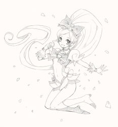 Rule 34 | 1girl, breasts, brooch, cure blossom, full body, greyscale, hanasaki tsubomi, heart, heart brooch, heartcatch precure!, jewelry, kara (color), long hair, looking at viewer, monochrome, navel, open mouth, precure, smile, solo, very long hair