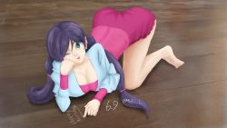 Rule 34 | 1girl, absurdres, aqua sweater, artist name, artist request, bare legs, blush, breasts, collarbone, feet, female focus, full body, green eyes, highres, long hair, looking at viewer, love live!, love live! school idol festival, love live! school idol project, malfin l, medium breasts, one eye closed, parted lips, purple hair, purple shirt, purple shorts, shirt, shorts, smile, solo, sweater, tojo nozomi, twintails