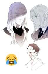 Rule 34 | 1boy, 5altybitter5, closed mouth, earrings, emet-selch, emoji, final fantasy, final fantasy xiv, highres, jewelry, multicolored hair, multiple views, portrait, profile, simple background, smile, streaked hair, white background