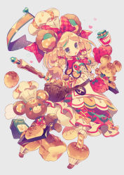 Rule 34 | 1girl, :&lt;, :o, animal ears, apron, bag, baguette, basket, bear, bear ears, bear paws, blonde hair, bloomers, blue eyes, blush stickers, bow, braid, bread, buttons, checkered bow, checkered clothes, chef hat, commentary request, cookie, cross-laced clothes, dress, elbow gloves, flag, floral print, flour, food, frilled dress, frills, full body, gloves, grey gloves, hair bow, hat, heart, highres, holding, holding tray, jam, jar, loaf of bread, looking at viewer, medium hair, melon bread, multi-tied hair, multiple hair bows, neckerchief, original, oven mitts, partial commentary, paw print, red bow, red neckerchief, rolling pin, short sleeves, sidelocks, solo, tray, twin braids, underwear, white bloomers, yumenouchi chiharu