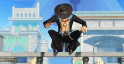 Rule 34 | 1boy, 3d, abs, animated, animated gif, fire, formal, freckles, hat, jewelry, jumping, lowres, male focus, necklace, one piece, one piece: pirate warriors, open clothes, open shirt, portgas d. ace, shirt, squatting, stampede string, suit