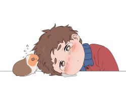 Rule 34 | 1boy, be (ronironibebe), biting hair, brown eyes, brown hair, clyde donovan, crying, crying with eyes open, guinea pig, jacket, red jacket, short hair, south park, streaming tears, stripe (south park), tears