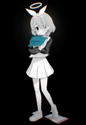 Rule 34 | 1girl, absurdres, arona (blue archive), blue archive, blush, braid, choker, empty eyes, envelope, footprints, full body, greyscale, hair between eyes, hair over one eye, hairband, halo, highres, holding, holding envelope, long sleeves, looking at viewer, monochrome, patanda, sailor collar, school uniform, serafuku, shoes, short hair, side braid, simple background, skirt, smile, sneakers, solo, spot color, standing