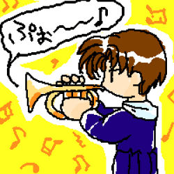 Rule 34 | 1990s (style), akazukin chacha, blue robe, instrument, lowres, playing, retro artstyle, robe, shiine, text focus, trumpet