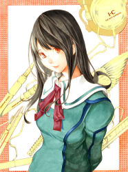 Rule 34 | 1girl, azuki miho, bakuman, female focus, long hair, official art, scan, school uniform, solo, uniform, white background