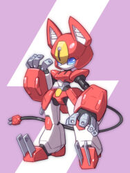 Rule 34 | 1girl, animal ears, blue eyes, cat ears, claws, electric plug tail, helmet, humanoid robot, mechanical arms, medarot, no mouth, oversized forearms, oversized limbs, peppercat, pink background, robot, robot girl, science fiction, solo, tonami kanji