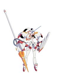Rule 34 | 10s, 1girl, android, clenched hand, darling in the franxx, full body, lance, mecha, official art, pink eyes, polearm, robot, simple background, solo, strelizia, transparent background, weapon