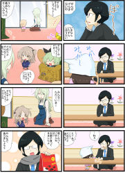 Rule 34 | +++, 1boy, 4koma, 5girls, :d, aged down, anchovy (girls und panzer), anzai romi, apron, black-framed eyewear, black hair, black jacket, black pants, black ribbon, blazer, blonde hair, blue apron, blue headwear, blue neckerchief, blue necktie, blue shirt, blue skirt, box, brown eyes, brown hair, brown skirt, cardboard box, chibi, child&#039;s drawing, chocolate, closed eyes, clothes grab, coat, comic, commentary, dress shirt, elbow rest, english text, eyes visible through hair, formal, girls und panzer, glasses, green hair, grey scarf, grey sweater, hair ribbon, head rest, highres, holding, indian style, indoors, jacket, jinguu (4839ms), katyusha (girls und panzer), kindergarten uniform, light brown hair, light frown, long hair, long skirt, long sleeves, looking at another, medium hair, mika (girls und panzer), mother and daughter, multiple girls, neckerchief, necktie, notice lines, one side up, opaque glasses, open mouth, pants, parted lips, pink coat, pleated skirt, red eyes, ribbon, scarf, seiza, semi-rimless eyewear, shirt, short hair, sitting, skirt, sliding doors, smile, snack, standing, suit, sweatdrop, sweater, swept bangs, table, translated, tsuji renta, tulip hat, turtleneck, under-rim eyewear, white shirt, wing collar, yellow skirt