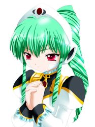 Rule 34 | 00s, 1girl, galaxy angel, green hair, high ponytail, long hair, ponytail, red eyes, simple background, solo, tagme, vanilla h, white background
