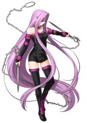 Rule 34 | 1girl, absurdly long hair, absurdres, breasts, cleavage, fate/stay night, fate (series), full body, highres, higurashi ryuuji, holding, holding weapon, long hair, medium breasts, medusa (fate), medusa (rider) (fate), nameless dagger (fate), official art, purple hair, solo, transparent background, very long hair, weapon