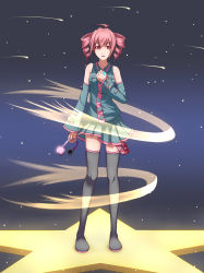 Rule 34 | 1girl, absurdres, astn, asuto3, detached sleeves, drill hair, headset, highres, kasane teto, pink eyes, pink hair, skirt, solo, star (symbol), thighhighs, twin drills, twintails, utau, vocaloid, wind