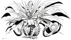 Rule 34 | 1other, absurdres, extra arms, extra breasts, greyscale, highres, looking at viewer, monochrome, monster, murata yuusuke, nipples, no humans, open mouth, satan (shin megami tensei), shin megami tensei, signature, simple background, tentacles, white background, wings