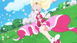Rule 34 | 1girl, animated, animated gif, blonde hair, cure flora, dress, earrings, epic, fighting, gloves, go! princess precure, haruno haruka, jewelry, long hair, lowres, magical girl, multicolored hair, petals, pink hair, precure, two-tone hair, white gloves, zetsuborg