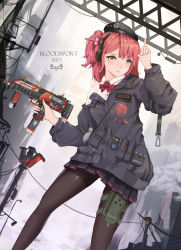 Rule 34 | 1girl, absurdres, beret, breasts, counter-strike (series), counter-strike 2, counter strike:global offensive, girls&#039; frontline, gun, h&amp;k mp7, hat, highres, machine pistol, marcowwine, medium breasts, mp7 (girls&#039; frontline), pantyhose, personal defense weapon, red hair, short hair, solo, submachine gun, weapon, yellow eyes