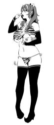 Rule 34 | 1girl, ganto, horns, monochrome, tagme, underboob, white background