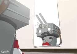 Rule 34 | 10s, artist name, commentary request, covering privates, covering crotch, embarrassed, indoors, kantai collection, looking at mirror, mirror, no humans, non-humanoid robot, o o, reflection, rensouhou-kun, retorillo, robot, strap, turret, wallpaper