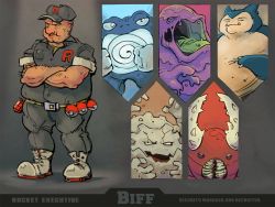 Rule 34 | 1boy, arms up, baseball cap, belt, black pants, black shirt, bummerdude, buttons, claws, collared shirt, commentary, creature, creatures (company), crossed arms, english text, explosive, extra arms, closed eyes, fangs, game freak, gen 1 pokemon, graveler, grenade, grey footwear, hat, horns, looking at viewer, male focus, monster, muk, nintendo, open mouth, pants, pinsir, pocket, poke ball, poke ball (basic), pokemon, pokemon (creature), poliwrath, shirt, shoes, short sleeves, single letter, sleeves rolled up, snorlax, spiral, standing, team rocket, team rocket grunt, team rocket uniform