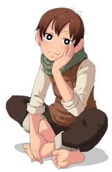 Rule 34 | 1boy, barefoot, child, dungeon meshi, feet, highres, kaminosaki, male focus, short hair, simple background, sitting, solo, tirchac (dungeon meshi), toes, white background