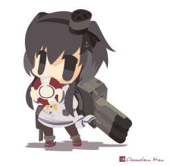 Rule 34 | 10s, 1girl, bad id, bad pixiv id, black hair, candy, carrying, chameleon man (three), chibi, flat color, food, hairband, kantai collection, looking at viewer, machinery, multicolored hair, no lineart, school uniform, serafuku, short hair with long locks, solo, tokitsukaze (kancolle), twintails, two-tone hair