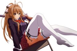 Rule 34 | 10s, 1girl, absurdres, amagi brilliant park, antenna hair, blush, breasts, brown hair, carrying, carrying over shoulder, classroom, desk, full body, gun, highres, legs, long hair, manaalchemist, maruki nobuaki, md5 mismatch, medium breasts, musket, plaid, plaid skirt, ponytail, ribbon, school, school uniform, sento isuzu, shoulder carry, sitting, skirt, solo, sweater vest, table, thick thighs, thighhighs, thighs, transparent background, vector trace, weapon, white thighhighs, yellow eyes, zettai ryouiki