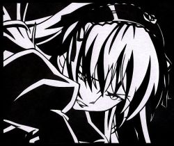 Rule 34 | 00s, 1girl, clenched teeth, greyscale, kirigami, monochrome, parted lips, portrait, rozen maiden, solo, suigintou, teeth, upper body