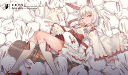 Rule 34 | 1girl, animal ears, bow, highres, japanese clothes, kimono, kneehighs, looking at viewer, medium hair, noah fantasy, norizc, one eye closed, parted lips, rabbit, rabbit ears, red bow, red eyes, socks, white hair, white socks